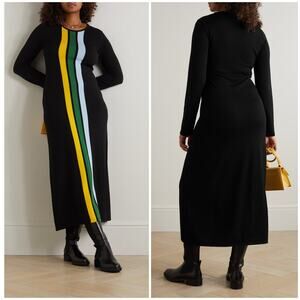 La Double J London Striped Wool Stripe Column Maxi Dress NEW Black Long Sleeve